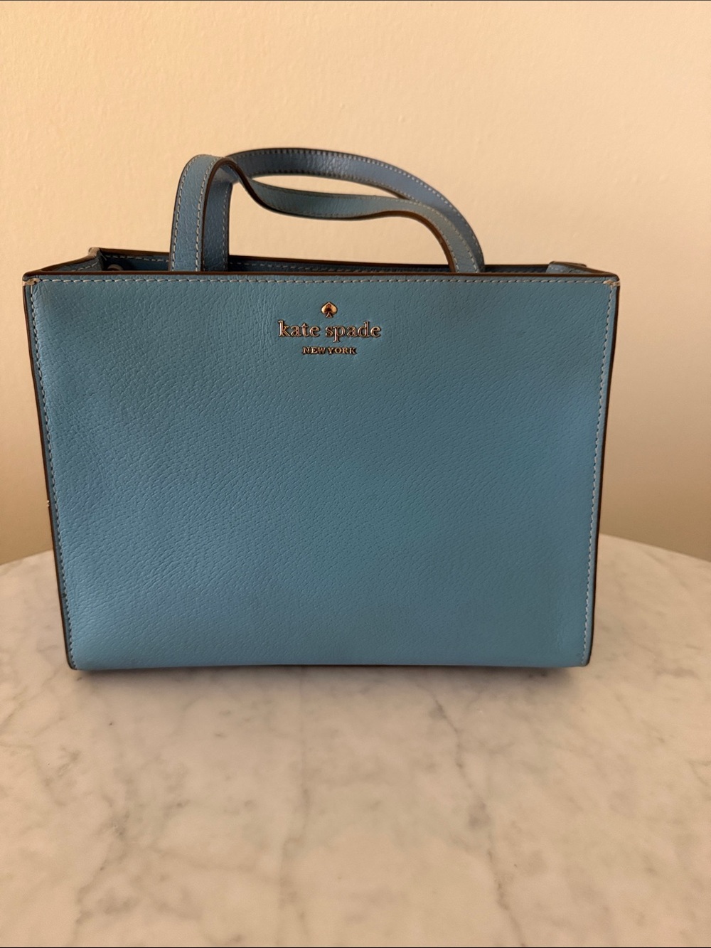 kate spade Blue Leather Mini Satchel with Gold Logo